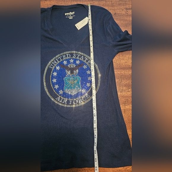 Old Navy Perfect Fitted V-Neck Long Sleeve Air Force Rhinestones Tee Sz MED NWT - Picture 12 of 12
